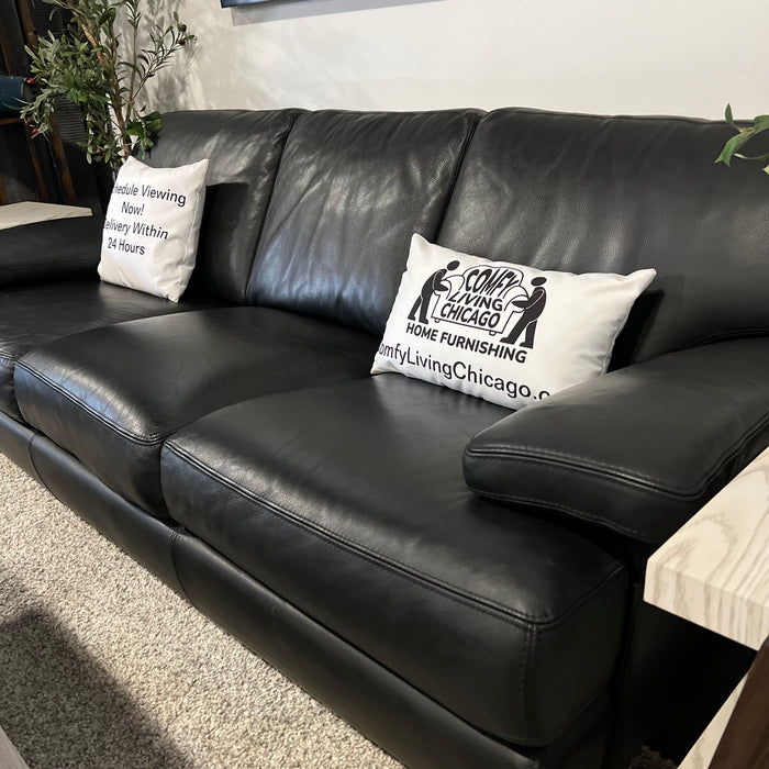 Bloomingdale Black Italian Leather Sofa Couch