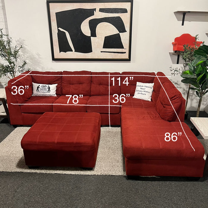 Red Ashley Furniture 2 Piece Sectional Couch with Matching Ottoman