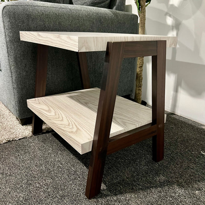 Contemporary Coffee Table and Side Table Set in Two Tone Stone Woodgrain Top