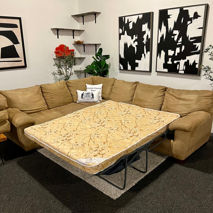 Caramel Jonathan Louis Two Piece Sectional Couch with Full Soze Pullout Mattress