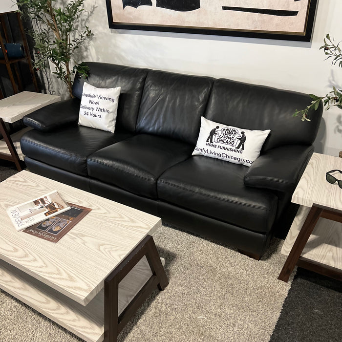 Bloomingdale Black Italian Leather Sofa Couch