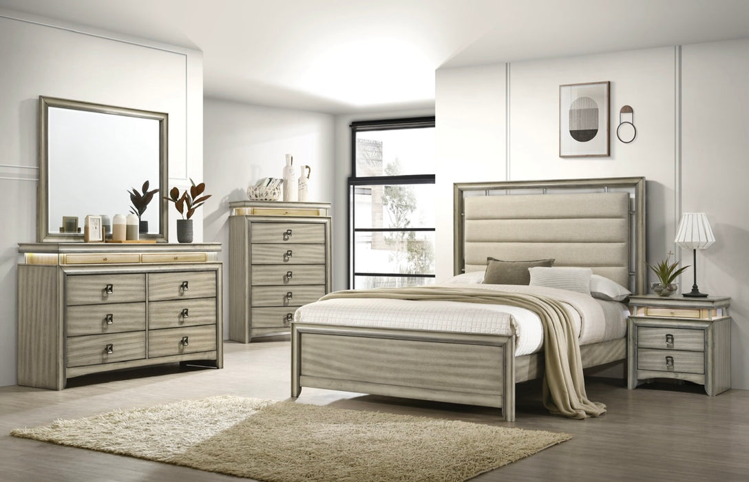 Contemporary Bedroom Set in a Sand Color Wood Grain Finish