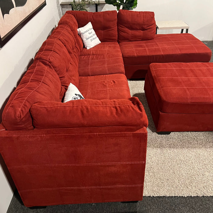 Red Ashley Furniture 2 Piece Sectional Couch with Matching Ottoman