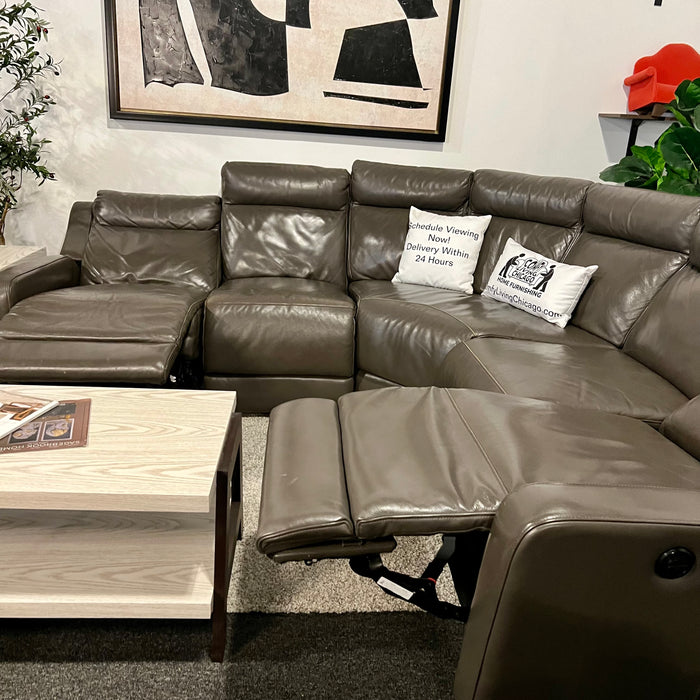 Gray Leather Recliner Sectional