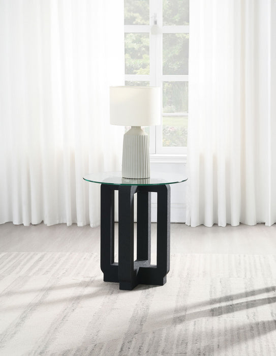 Acklin Round Clear Glass Top Side End Table Black