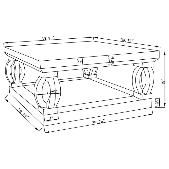 Amalia Square Coffee Table with Lower Shelf Clear Mirror