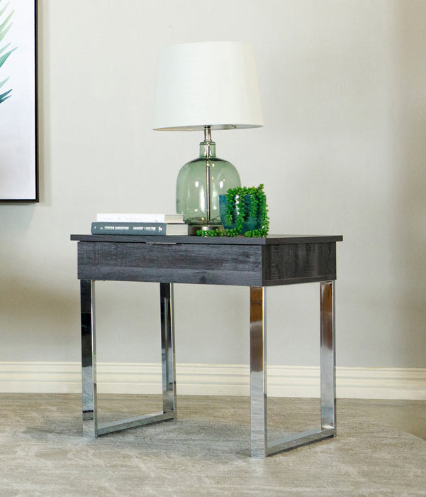 Aldine Square 1-drawer End Table Dark Charcoal and Chrome