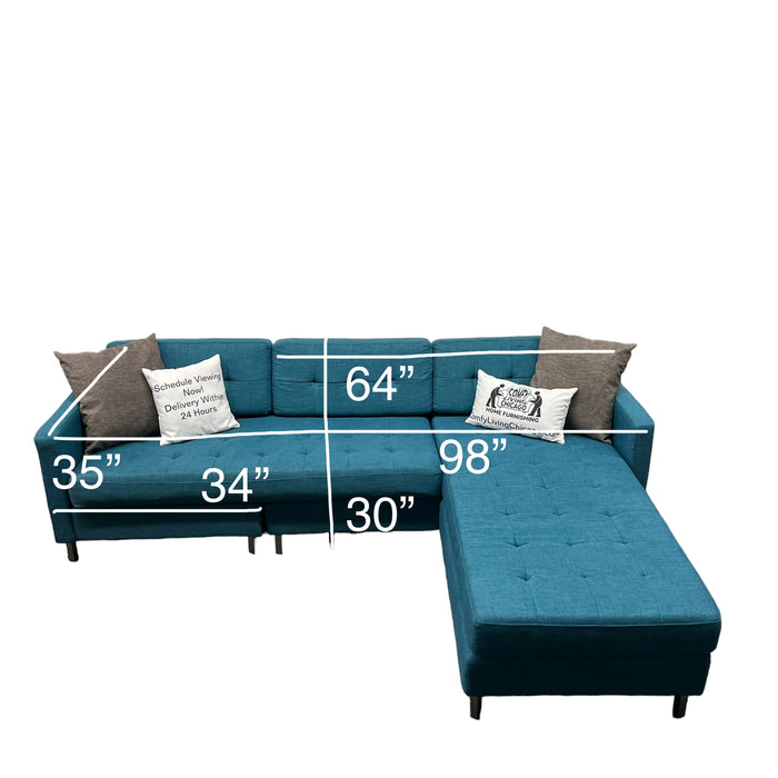 Blue CB2 Sectional Couch with Reversible Chaise