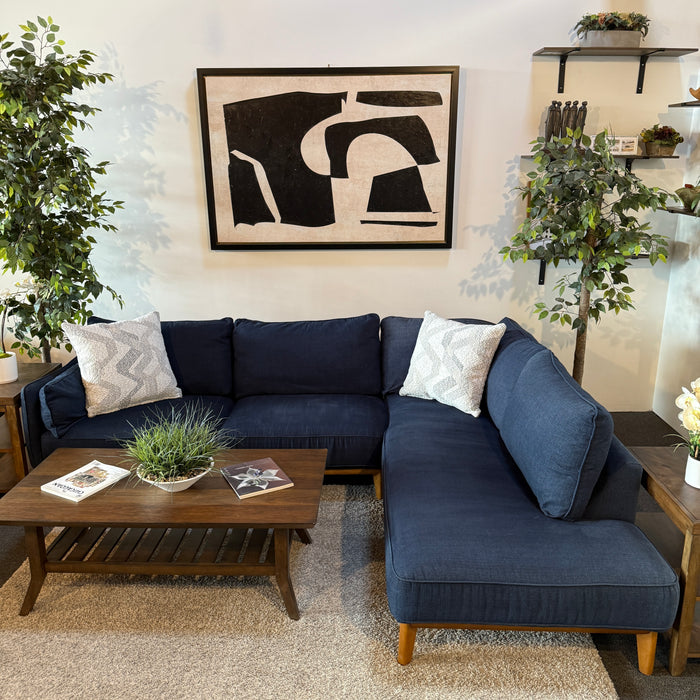 MCM Sectional with Bumper Chaise in Blue