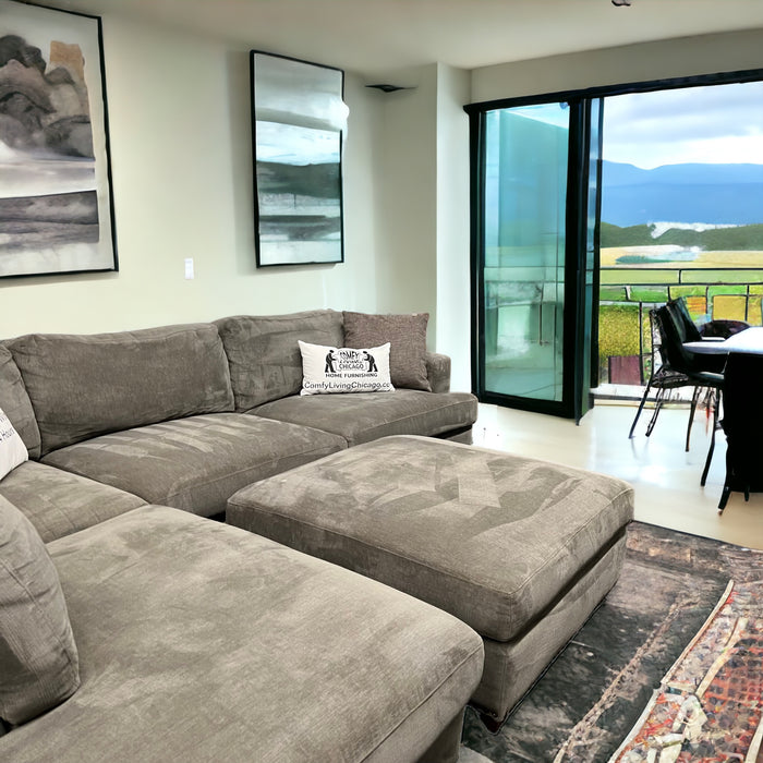 Lovely Gray Two Piece Sectional Couch with Right Chaise and Matching Ottoman