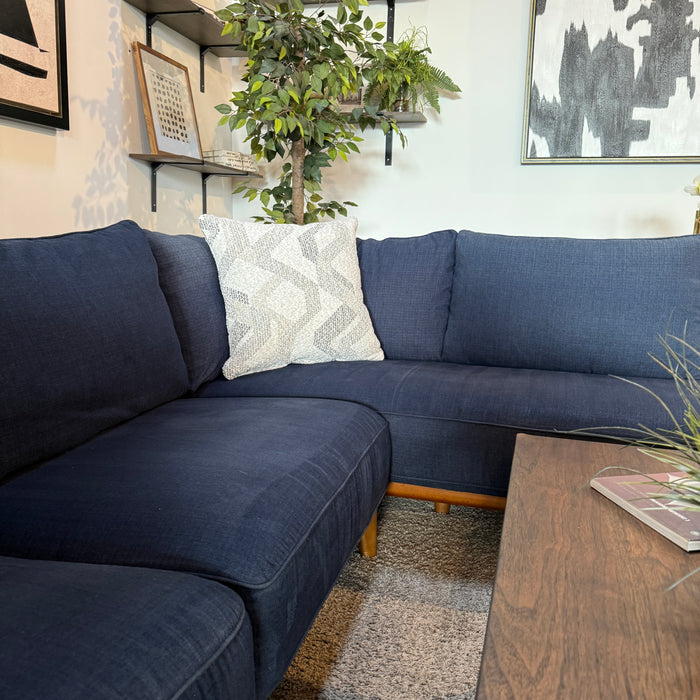 MCM Sectional with Bumper Chaise in Blue