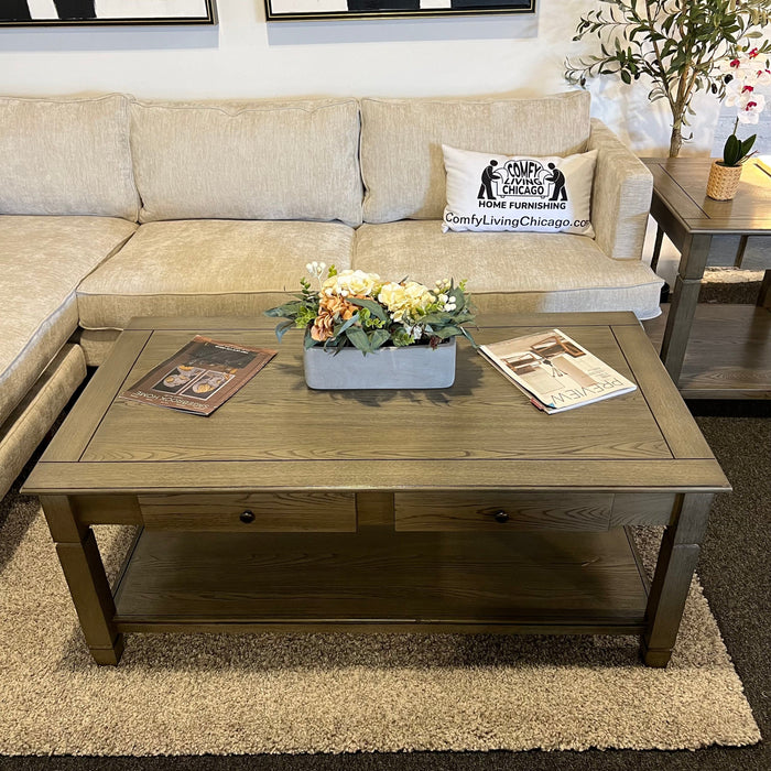 Wooden Coffee Table and Side Table Set with Drawers