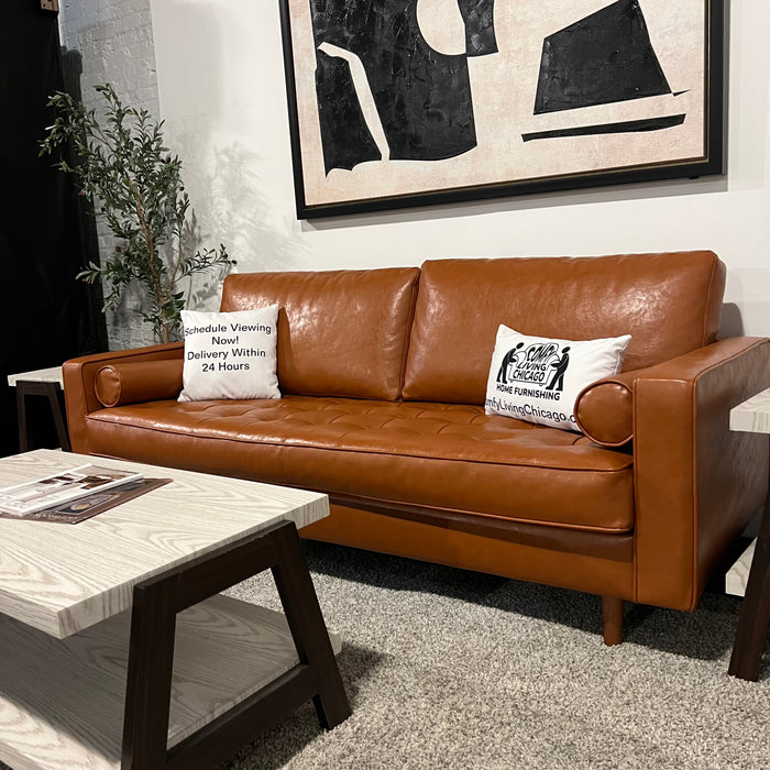 All Modern Caramel Genuine Leather Sofa