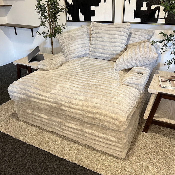 Off White Oversized Lounge Chair with Cupholders and USB Chargers