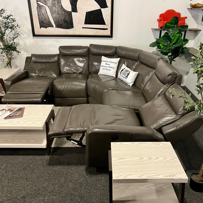 Gray Leather Recliner Sectional