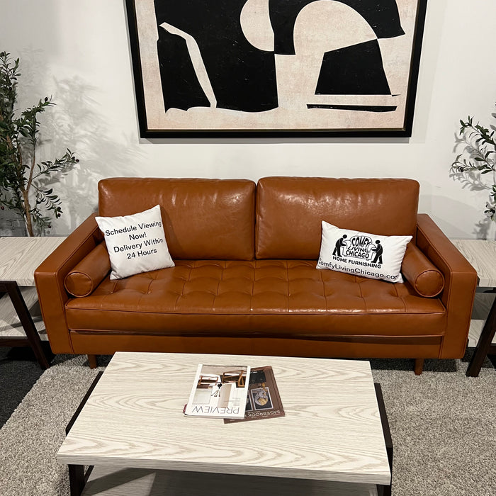 All Modern Caramel Genuine Leather Sofa