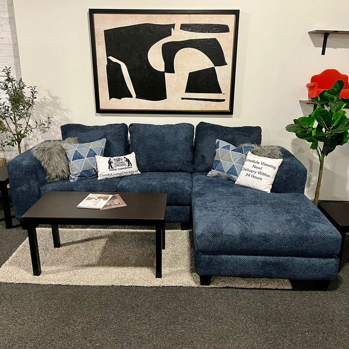 Blue Two Piece Sectional Couch with Chaise