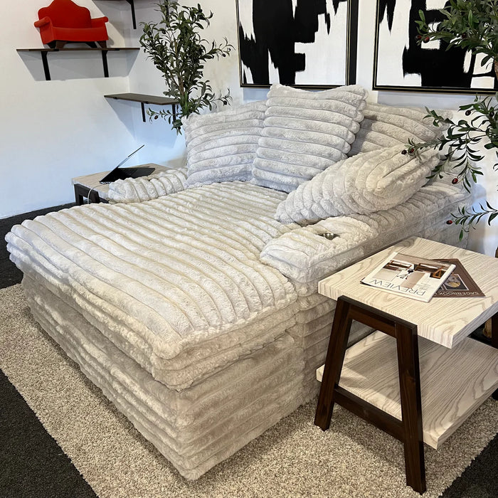 Off White Oversized Lounge Chair with Cupholders and USB Chargers