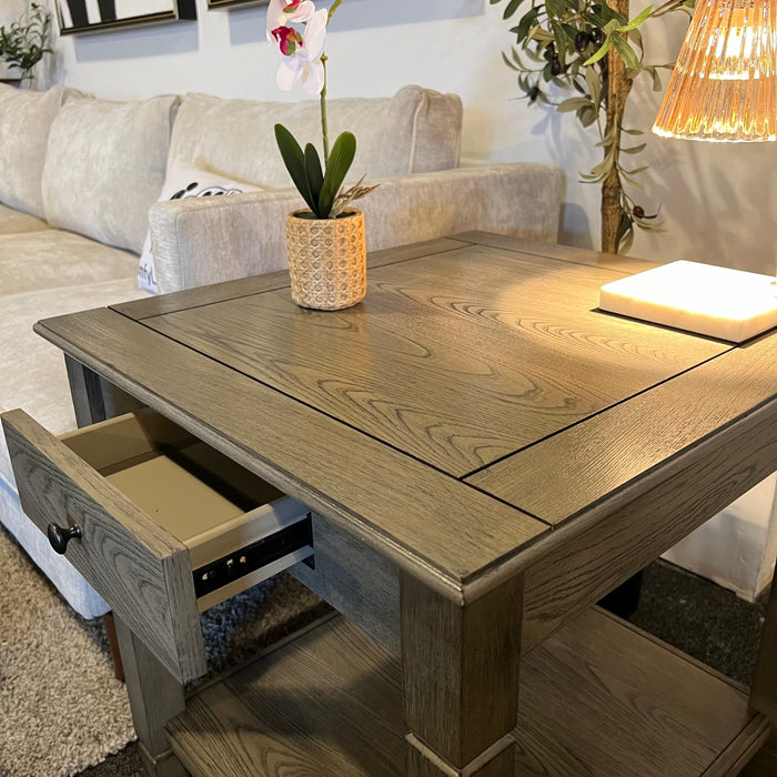 Wooden Coffee Table and Side Table Set with Drawers