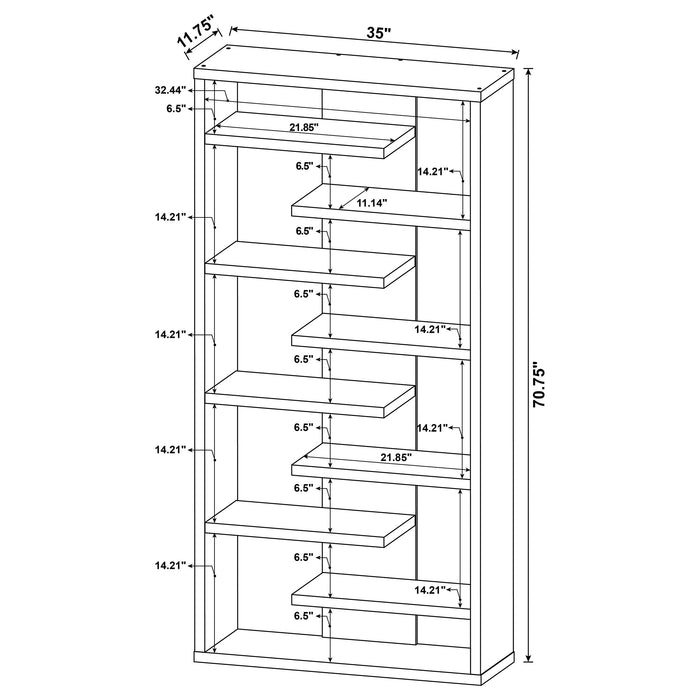 Altmark Bookcase with Staggered Floating Shelves Cappuccino