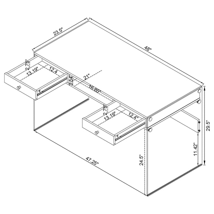 Dobrev 2-drawer Writing Desk Weathered Grey and Clear