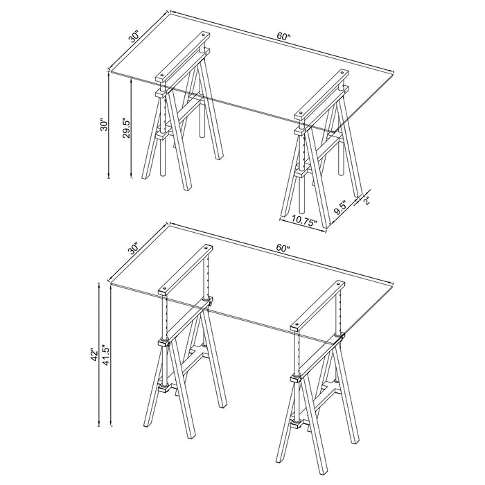 Statham Glass Top Adjustable Writing Desk Clear and Chrome