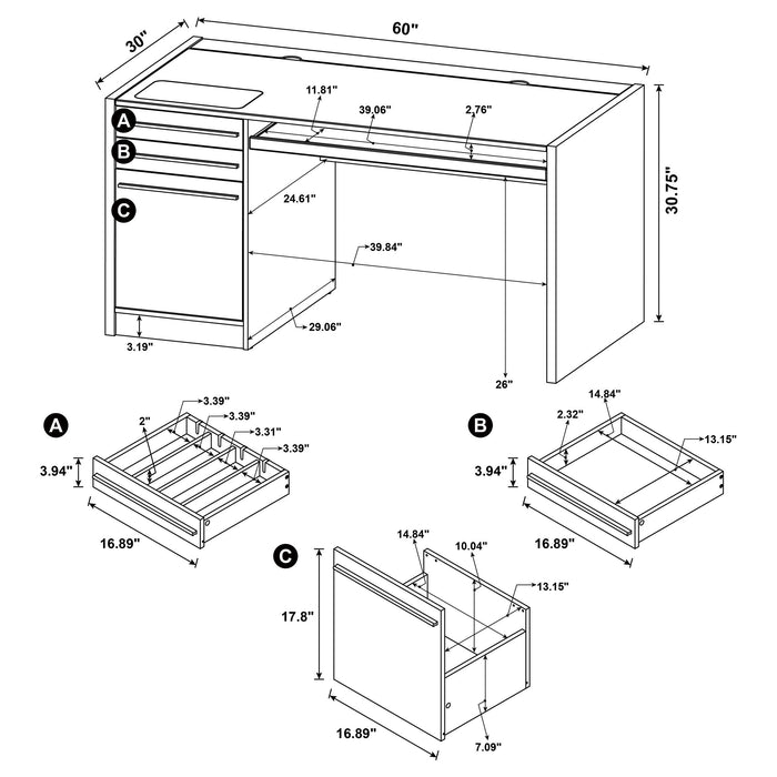 Halston 3-drawer Connect-it Office Desk Cappuccino