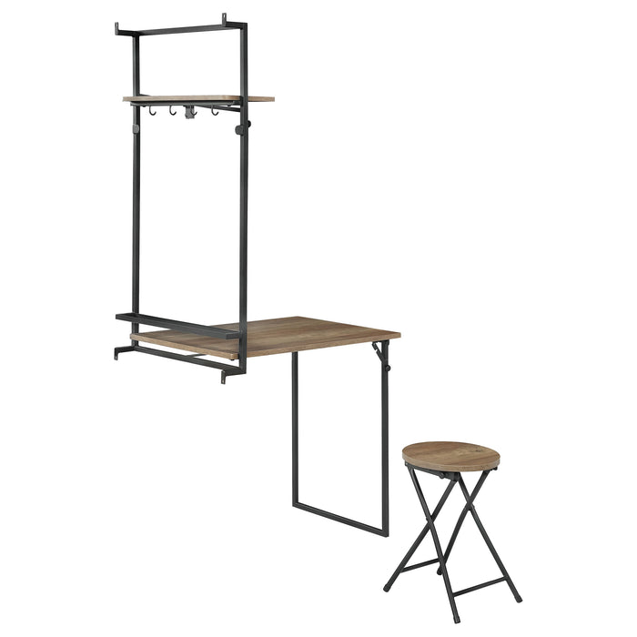 Riley Foldable Wall Desk with Stool Rustic Oak and Sandy Black