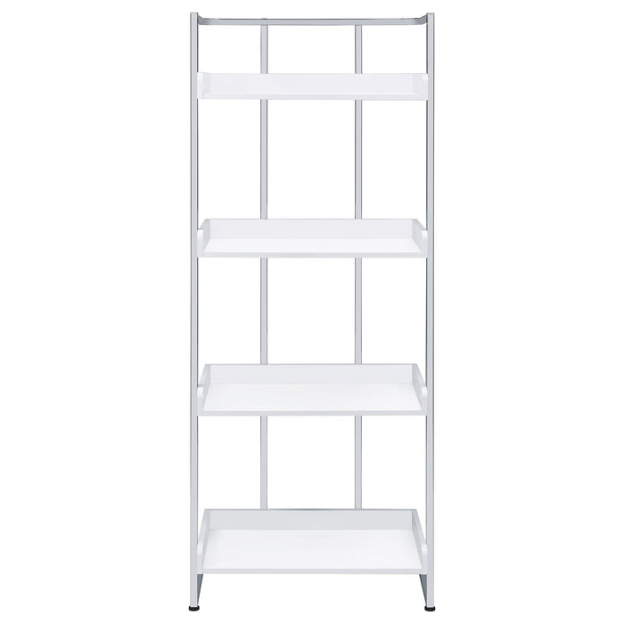 Ember 4-shelf Bookcase White High Gloss and Chrome