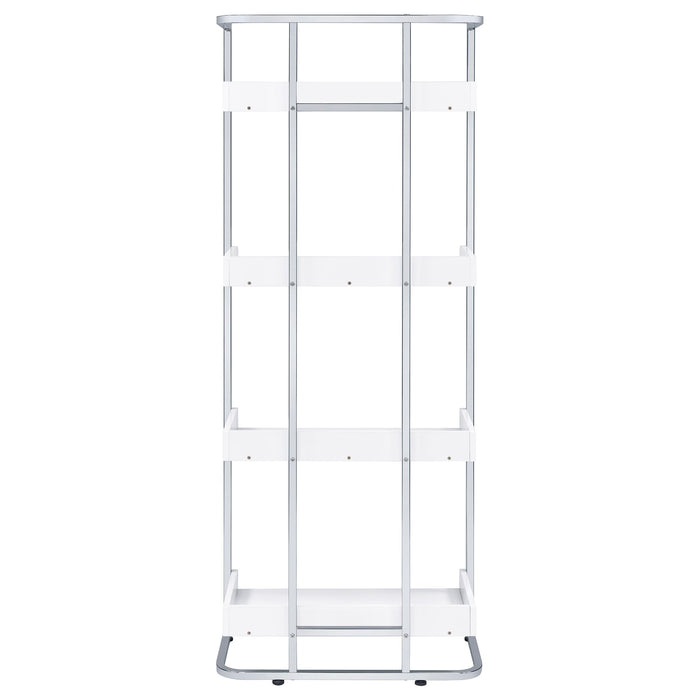 Ember 4-shelf Bookcase White High Gloss and Chrome