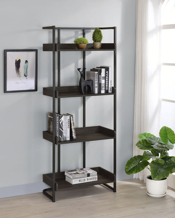 Ember 4-shelf Bookcase Dark Oak and Sandy Black