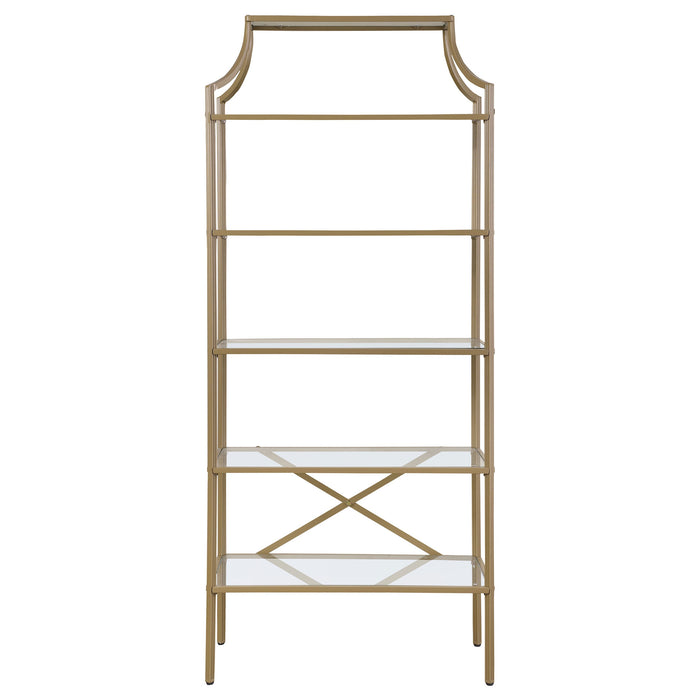 Serena 5-tier Tempered Glass Shelves Bookcase Matte Gold