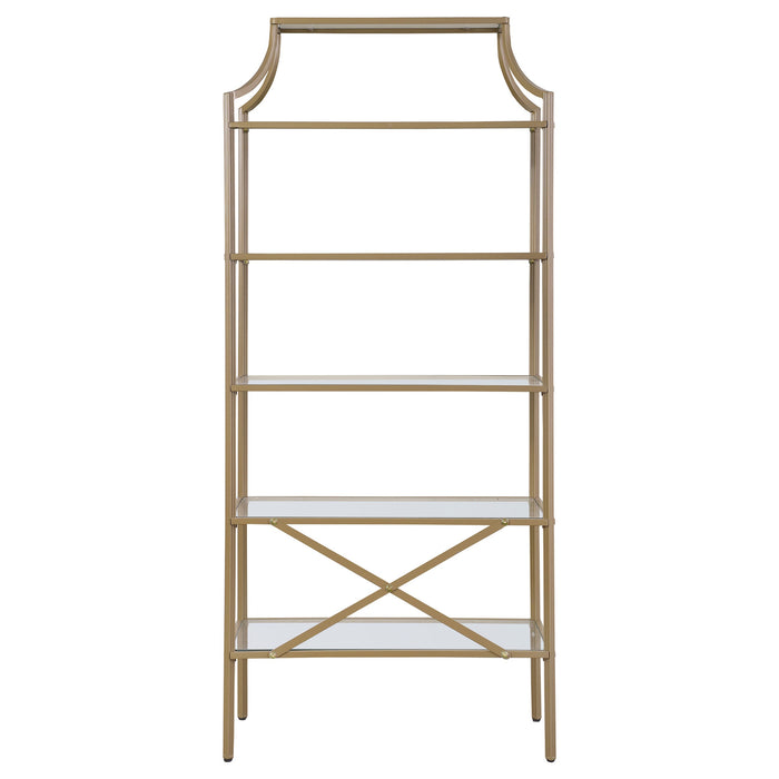 Serena 5-tier Tempered Glass Shelves Bookcase Matte Gold