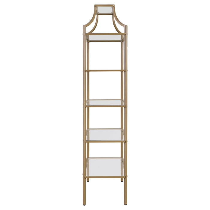 Serena 5-tier Tempered Glass Shelves Bookcase Matte Gold