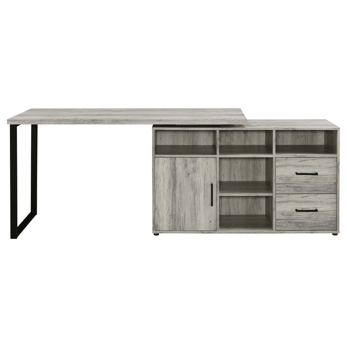 Hertford L-shape Office Desk with Storage Grey Driftwood