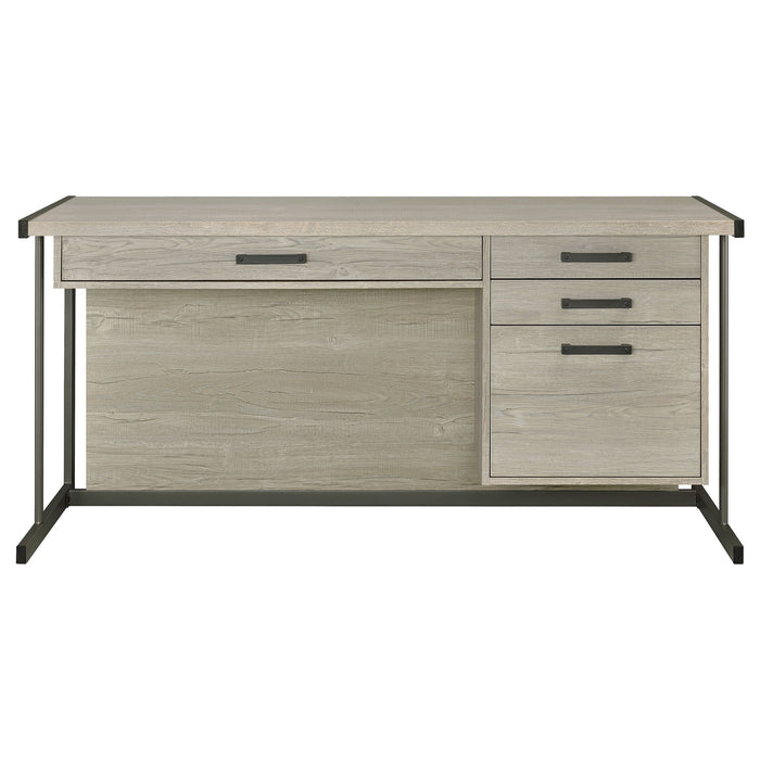 Loomis 4-drawer Rectangular Office Desk Whitewashed Grey and Gunmetal