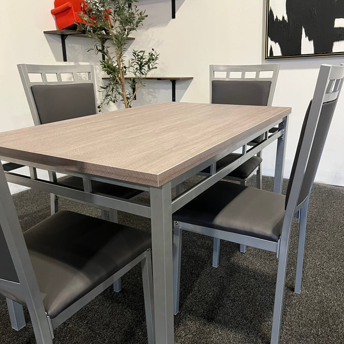 Contemporary Rectangular Dining Set with Weathered Top in Gray