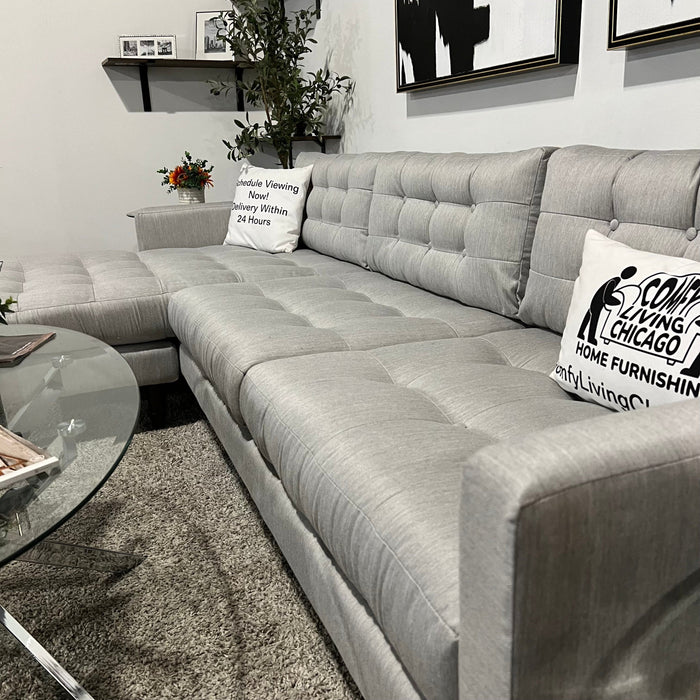 Joybird Tufted Gray Sectional Couch with Reversible Chaise