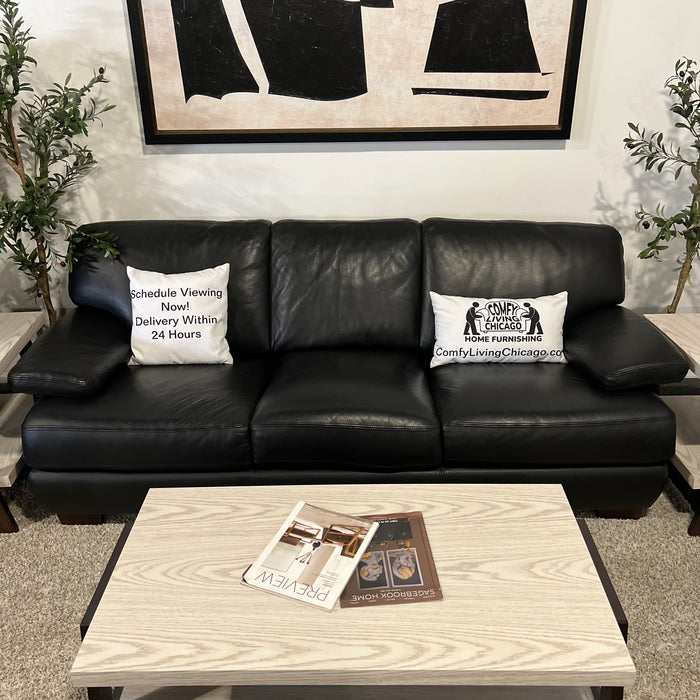 Bloomingdale Black Italian Leather Sofa Couch