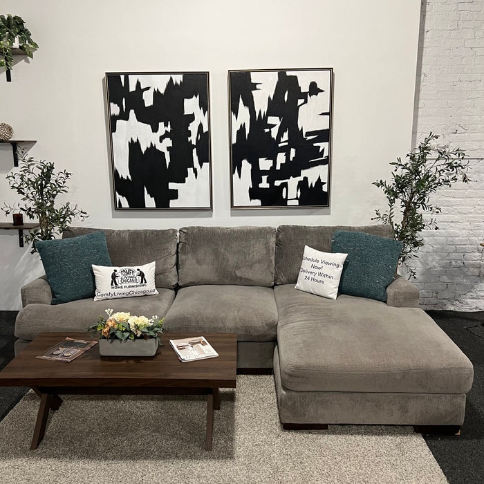 Gray Two Piece Sectional Couch with Chaise