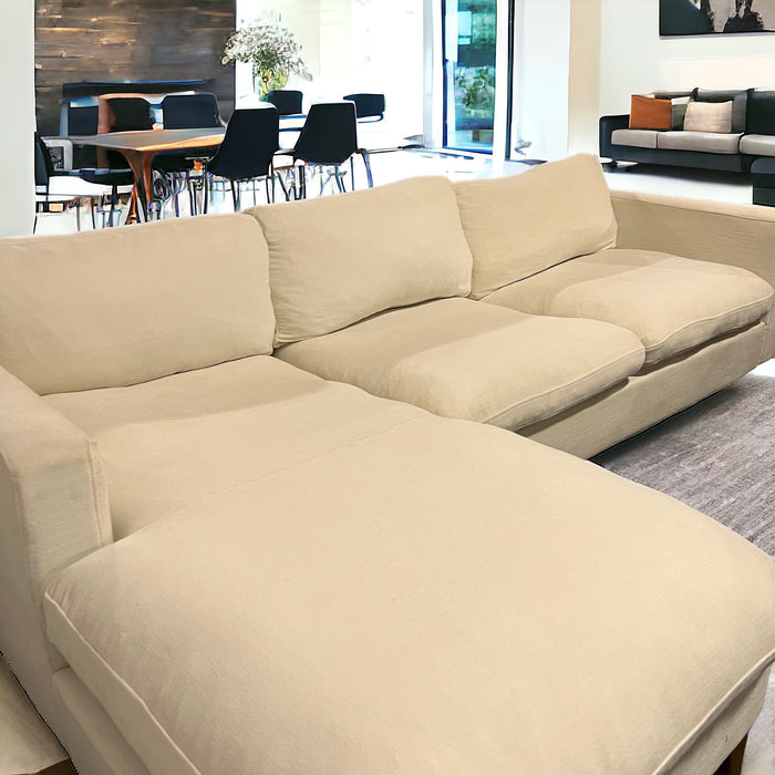 Off White Two Piece Sectional Couch with Chaise