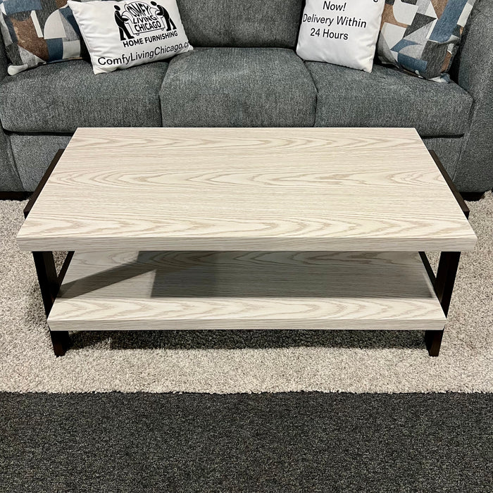 Contemporary Coffee Table and Side Table Set in Two Tone Stone Woodgrain Top