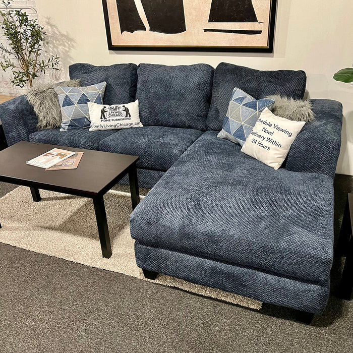 Blue Two Piece Sectional Couch with Chaise