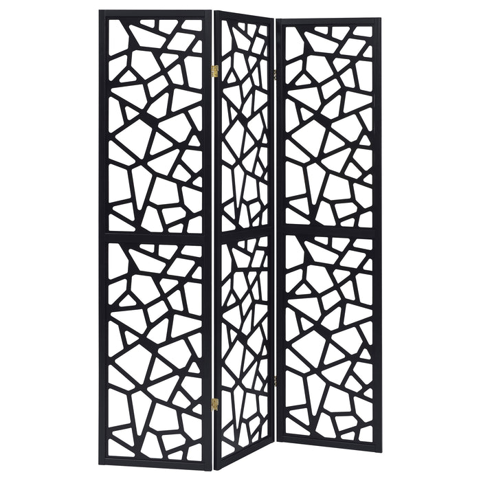 Nailan 3-panel Open Mosaic Pattern Room Divider Black