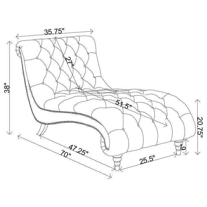 Lydia Tufted Cushion Chaise with Nailhead Trim Grey