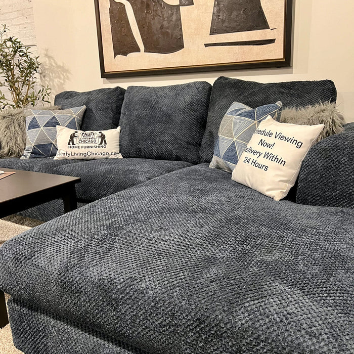 Blue Two Piece Sectional Couch with Chaise