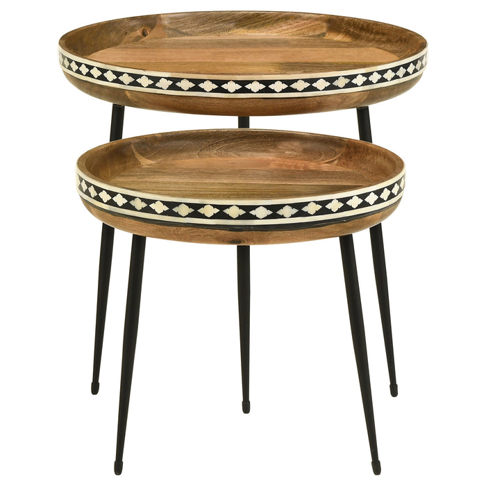 Ollie 2-piece Round Nesting Table Natural and Black