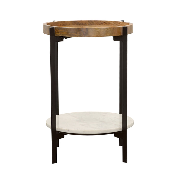 Adhvik Round Accent Table with Marble Shelf Natural and Black