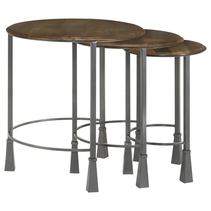 Deja 3-piece Round Nesting Table Natural and Gunmetal