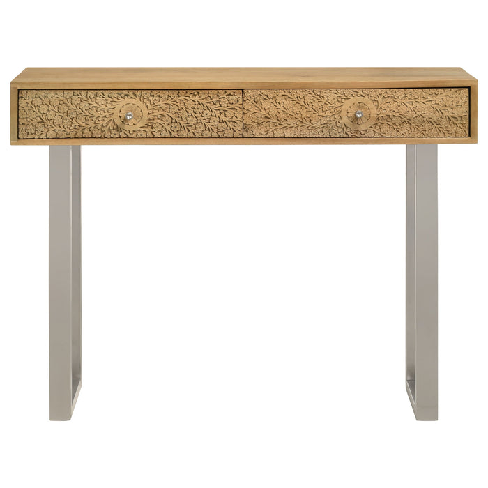 Draco Console Table with Hand Carved Drawers Natural